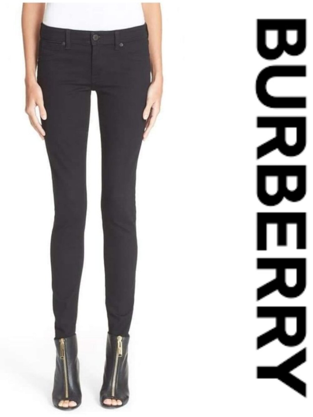Burberry Black Skinny Jeans Womens Size 26 Low Rise Denim Zip Fly